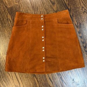 Intermix Suede Button-Front Aline Skirt in Carmel Tan Large